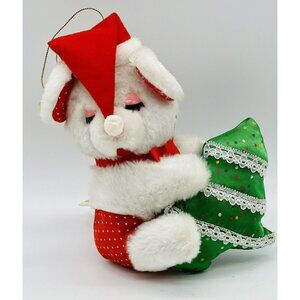 Fun World White Mouse Christmas Tree Plush Vintage Hanger Ornament 7" Polka Dots